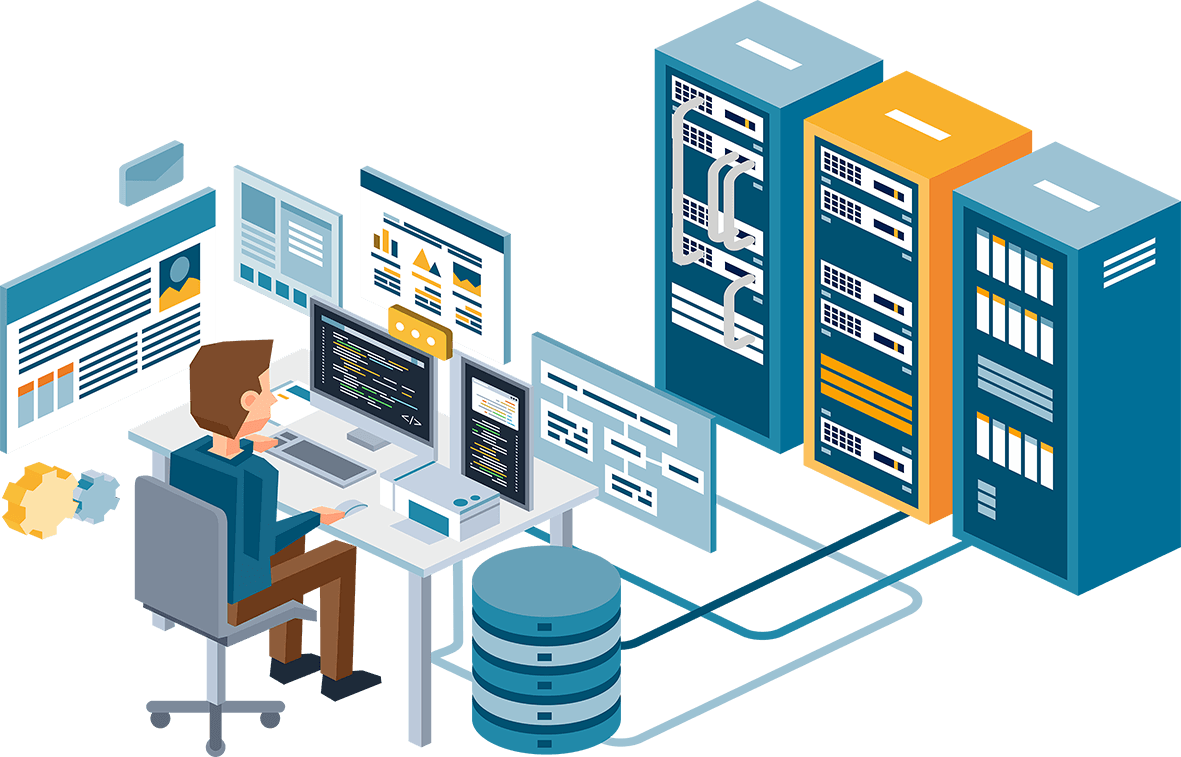 data center management, man working on data center